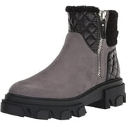 Nine West Colbee2 Grey Suede Zip Closure Rounded Toe Chunky Leather Ankle Boots (Grey Suede, 9.5)
